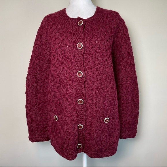 Aran Crafts Merino Wool Chunky Knit Button Front Ireland Cardigan - Picture 9 of 9